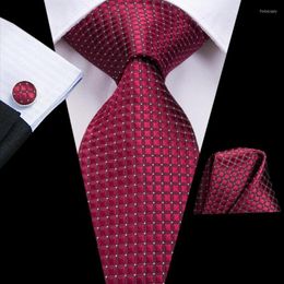 Bow Ties Hi-Tie MenTie Burgundy Paisley Silk Wedding Tie For Men Fashion Design Quality Hanky Cufflink Gift Set Drop Business