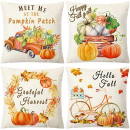 Pillow Case Fall Covers 18X18 Set Of 4 Thanksgiving Throw Autumn Cushion Decor For Home