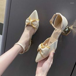 Sandals Women's High-heeled Satin Bow Summer Girls Square Root Shoes 2022 Party Sweet Style
