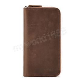 Long RFID Wallet for Man Original Leather Zipper Male Clutch Purse Vintage Cowhide Men's Wallet Cell Phone Bag
