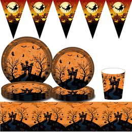 Party Decoration Other Event Party Supplies Orange Black Halloween Party Disposable Tableware Sets Halloween Castle Decorations For Home Dinner Set Paper