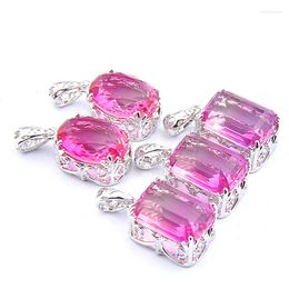 Pendant Necklaces MIX 5 PCS Xmas Gifts Big Offer Oval Square Bi Colored Pink Tourmaline Gemstone Pendants
