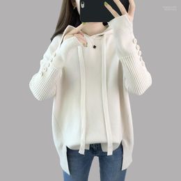 Women's Sweaters Women's 2022 Autumn Sweater Women Solid Color Knitted Hooded Tops Casual Loose Long Sleeve Pullovers