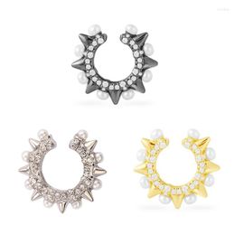 Hoop Earrings Small Spike Mono Sliding Ear Jackets With Pearls Cuff CZ Crystal Pave