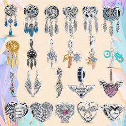 925 Silver bead fit Charms Pandora Charm Bracelet Feather Wing Charm Dreamcatcher Retro Heart charmes ciondolo DIY Fine Beads Jewellery