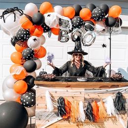 Other Event Party Supplies 63Pcs Orange Black Halloween Decorations Balloons Garland Kit Arch Spider Web Ornament Trick Or Treat Party Props Boo Home Decor 220829