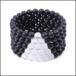 Bracelets Lover Matted Black White Glass Beads Bracelet Men Buddha Handmade Bracelets Summer Women Jewellery Gift Drop Delivery 2 Sport1 Dhova