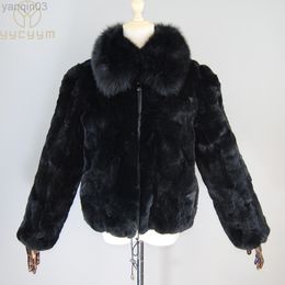 Women's fur New Style Women Winter Warm Soft Quality Coat Rex Rabbit Short Coats With Real Fur Collar Overcoat L220829