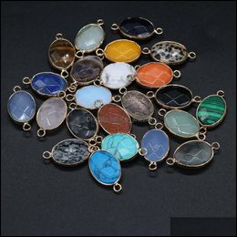 Charms Wholesale Flat Oval Charms Natural Stone Connector Rose Quartz Tiger Eyes Pendant Diy For Druzy Necklace Earrings Dhseller2010 Dhxfn