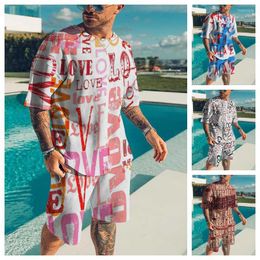 Men's Tracksuits 3D Word Letters Print Oversized T Shirt Men's Retro Street Fashion Sports Trend Loose Round Neck Short Sleeve Set