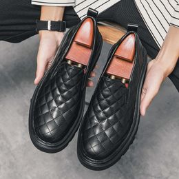 Shoes Loafers Men Solid Color PU Personality Sewing Line Rhombus Slip On Fashion Business Casual Daily Versatile AD