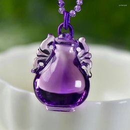 Pendant Necklaces Fine Purple Natural Crystal Pendants Carved Vase Aquarius Chain Necklace Luck For Women Precious Gift Fashion Jewelry