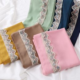 Eleglent Shawl Heavy Chiffon Hijab Muslim Women Head Wrap With Delicate Embroidered Lace Decoration Malaysia Style 175x70CM