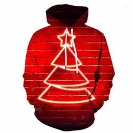 Men's Hoodies 3d Christmas Sweatshirts Men Year Printed Tree Sweatshirt Red Hooded Casual Long Sleeve Funny