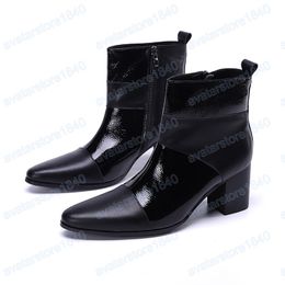 British Style Nightclub Party Men Boots Black Genuine Leather High Heel Boots Jazz Dancer Short Boots Dress Shoes