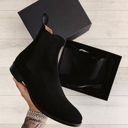 Мужчины Chelsea Boots Black Flock Business Menmade Men Shoes Swee Slip на моде причинно