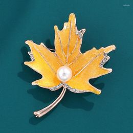 classic brooches Canada - Brooches Elegant Plant Paiting Maple Brooch For Women Lady Suit Corsage Party Pink Golden Pin Gifts Classic Fashion Jewelry