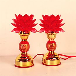 red candle holders Canada - 220V candle holder Buddha supplies Red color LED Lotus long light Ceramic alloy one pair Religious festival253a