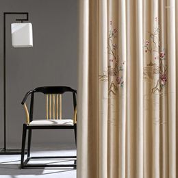 Curtain 2022 Chinese Imitation Silk Embroidery Curtains Finished Custom Blackout For Living Dining Room Bedroom
