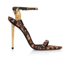 Women sandal high heels Tom-f-sandal Gold Padlock Pointy Naked Heeled Sandals Patent nappa leather heeled Golds pump ankle strap 35-43