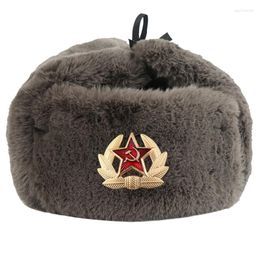 Berets S Fall Winter USSR Bomber Hats CCCP Men Women Plush Hat Keep Warm Soviet Cap