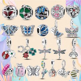 925 Silver bead fit Charms Pandora Charm Bracelet Butterfly Insect Charm Dragonfly Bee Chameleon Parrot charmes ciondoli DIY Fine Beads Jewellery