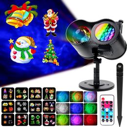 12 Patterns LED Effects Halloween Christmas Projector Lights Outdoor Waterproof Remote Color LED Wave Projection Lamp Wedding Birthday Decor