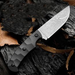 High Quality H8261 Outdoor Survival Straight Hunting Knife D2 Etching Drop Point Blade Full Tang G10 Handle Fixed Blade Knives with Kydex