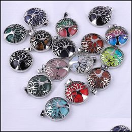 Pendant Necklaces Natural Stone Hollow Tree Of Life Pendant Pink Tigers Eye Healing Crystal Charms Rose Quartz For Neckl Dhseller2010 Dhx1Z