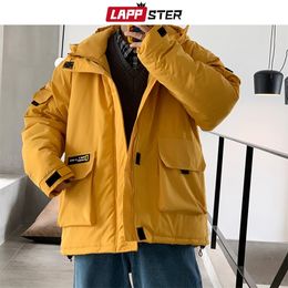 Mens Down Parkas LAPPSTER Men Streetwear Winter Jacket Black Mens Harajuku Overcoat Cargo Jackets Parka Korean Casual Autumn Coats Plus Size 220829