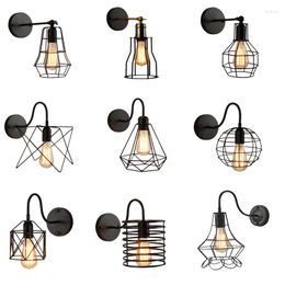 Wall Lamp Vintage Light Industrial Decor Indoor Lighting Black Retro Wrought Iron Caged Sconce For Bedside Aisle Bar