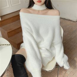 Women s Sweaters korean style Knitted Women Loose soft warm Sweater and pullovers Female Jumpers off shoulder tops R99455 220829