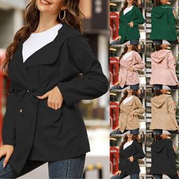 Women's Jackets Women Autumn And Winter Jacket Coat Solid Color Mid-length Hooded Windbreaker Fashion Warm