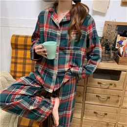 Women's Sleep Lounge spring and autumn pajamas ladies longsleeved trousers cardigan plaid sweet and fresh home service women's pajamas set 220827