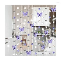 Curtain 1m Glass Crystal Beads Chain Window Passage Wedding Backdrop Violet Butterfly 1pcs