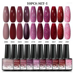 Nail Art Kits MEET ACROSS 10PCS Gel Polish Set Mix Colour Kit Soak Off UV Lamp Hybrid Varnishes Semi Permanent