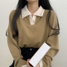 Womens Hoodies Sweatshirts School Style Teenage Girls Tshirts Polo Collar Long Sleeve Spring Summer Women Tops Solid Tees 220829