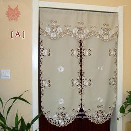 Curtain Pastoral Style Khaki White Floral Embroidery Finished Door Half-curtain Coffee House Decoration Partition SP3483