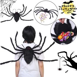Other Event Party Supplies 90125CM Horror Plush Spider Decoration Halloween Candy Bag Big Spider Shape Backpack Trick Or Treat Prop Halloween Kids Costume 220829