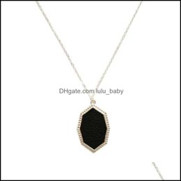 Pendant Necklaces Designer Hexagonal Prism Leopard Pu Leather Pendant Necklace Metal Chain For Women Geometric Jewellery Drop Lulubaby Dhxdf