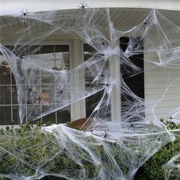 Other Event Party Supplies Halloween Decorations Artificial Spider Web Super Stretch Cobwebs with Fake Spiders Scary Party Scene Decor Horror House Props 220829