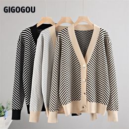 Womens Knits Tees GIGOGOU Single Breasted V Neck Women Button Black Christmas Tree Cardigan Sweater Knitted Loose OverSized Jumper Top Jacket Coat 220829