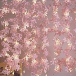 Strings 6X0.6M 100 LED Artificial Silk Cherry Blossom Hanging Vine Curtain Light Garland Fairy String For Wedding Wall Decor