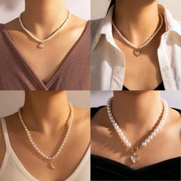 Pendant Necklaces Baroque Pearl Beads Choker For Women Fashion Gold Colour Shell Heart Moon Necklace Collar Female Jewellery Gifts