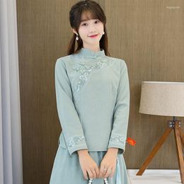 Ethnic Clothing 2022 Chinese Style Blouse Women Autumn Tangsuit Oriental Qipao Top Traditional Exquisite Embroidery