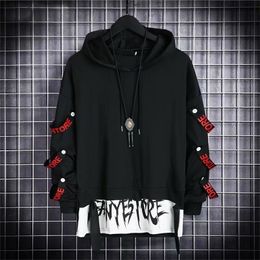 Mens Hoodies Sweatshirts HOUZHOU Autumn Hoodie Sweatshirt Casual Black Tops Techwear Hip Hop Harajuku Patchwork Japanese Streetwear Men 220829