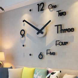 Wall Clocks Fashion 3D Big size wall clock mirror sticker DIY brief living decor meetting room Modern Design Silent Acrylic 220829