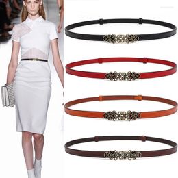 Belts Fashion Women Genuine Leather Belt Adjustable Slim Waistband Thin White Cow Shiny Vintage Alloy Buckle For Dress Designer