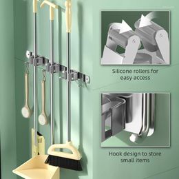 Hooks 2 Pcs Broom Holder Wall Mount Stainless Steel Mop Hanger Heavy Duty For Laundry Room Garden Garage