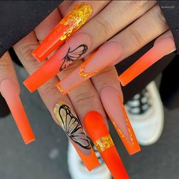 False Nails 24pcs Butterfly Design Press On Long Coffin Ballerina Fake Nail Set Gorgeous Tips Beauty Art